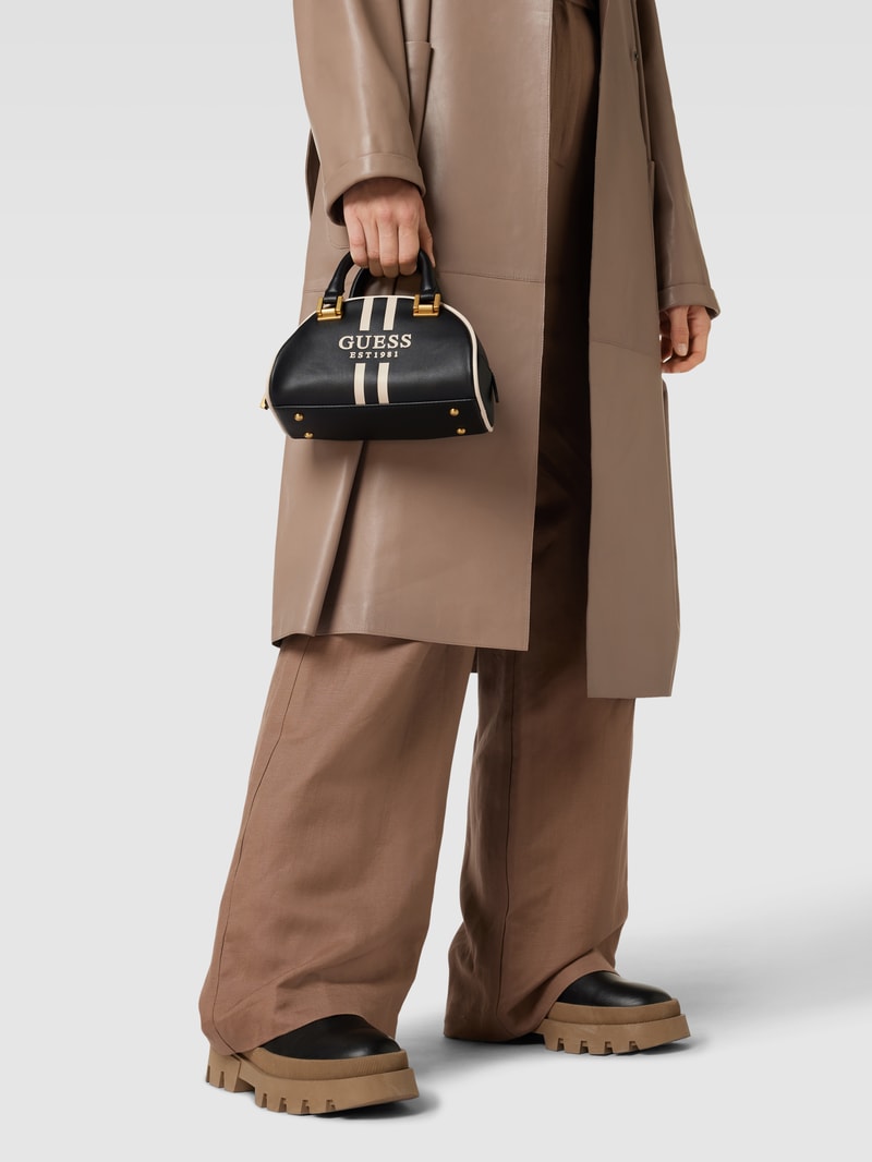 Bowling Bag mit Label-Print Modell 'MILDRED' in schwarz