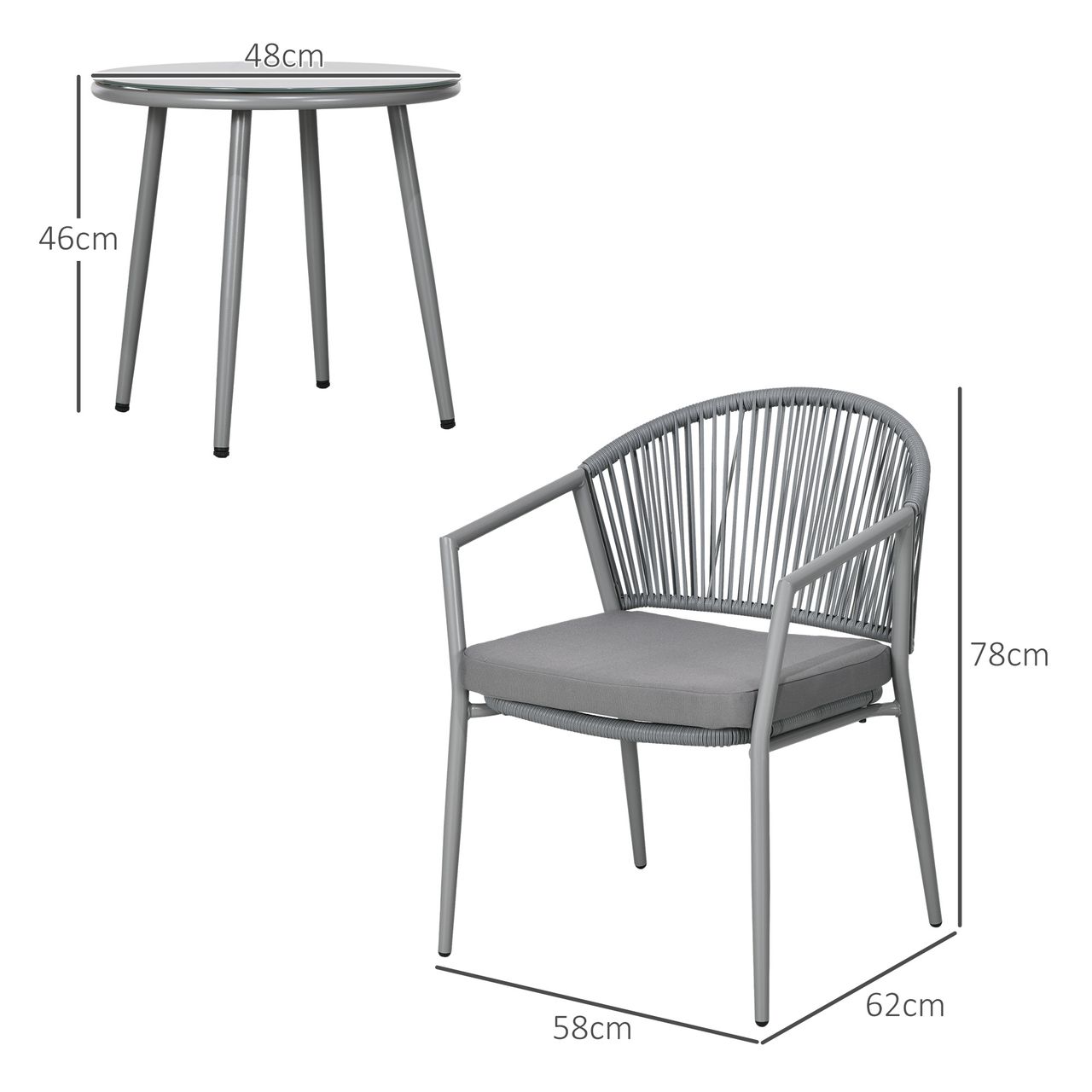 Outsunny Rattan Bistroset Sitzgruppe Gartengarnitur mit 2 Sesseln Couchtisch