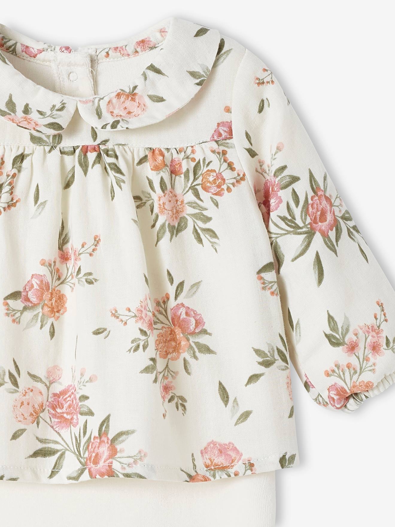 Pyjama en gaze ce coton et velours bébé et son doudou assorti écru