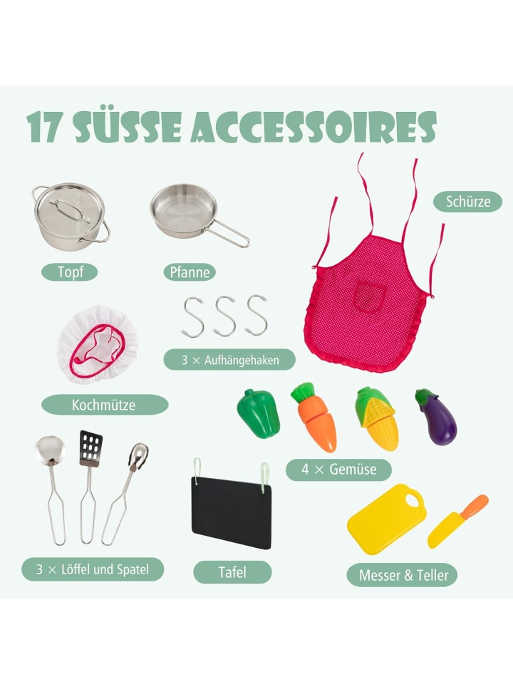 COSTWAY Spielküche mit 17 Zubehör in Grün günstig kaufen 120 cm