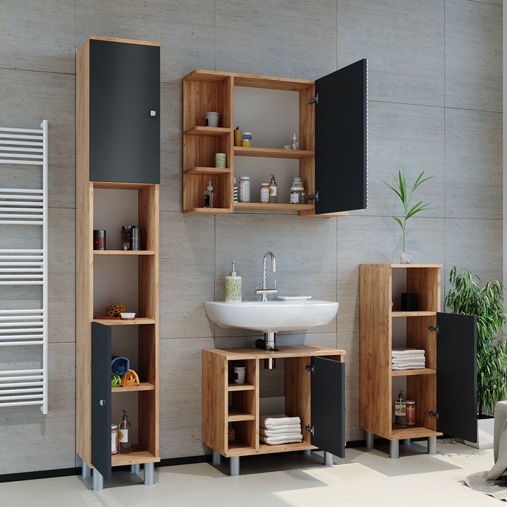 Vicco Badmöbel-Set Badezimmerset FYNN Eiche / Anthrazit Set 1, (2-er Set, 2-St., 2-er Set)