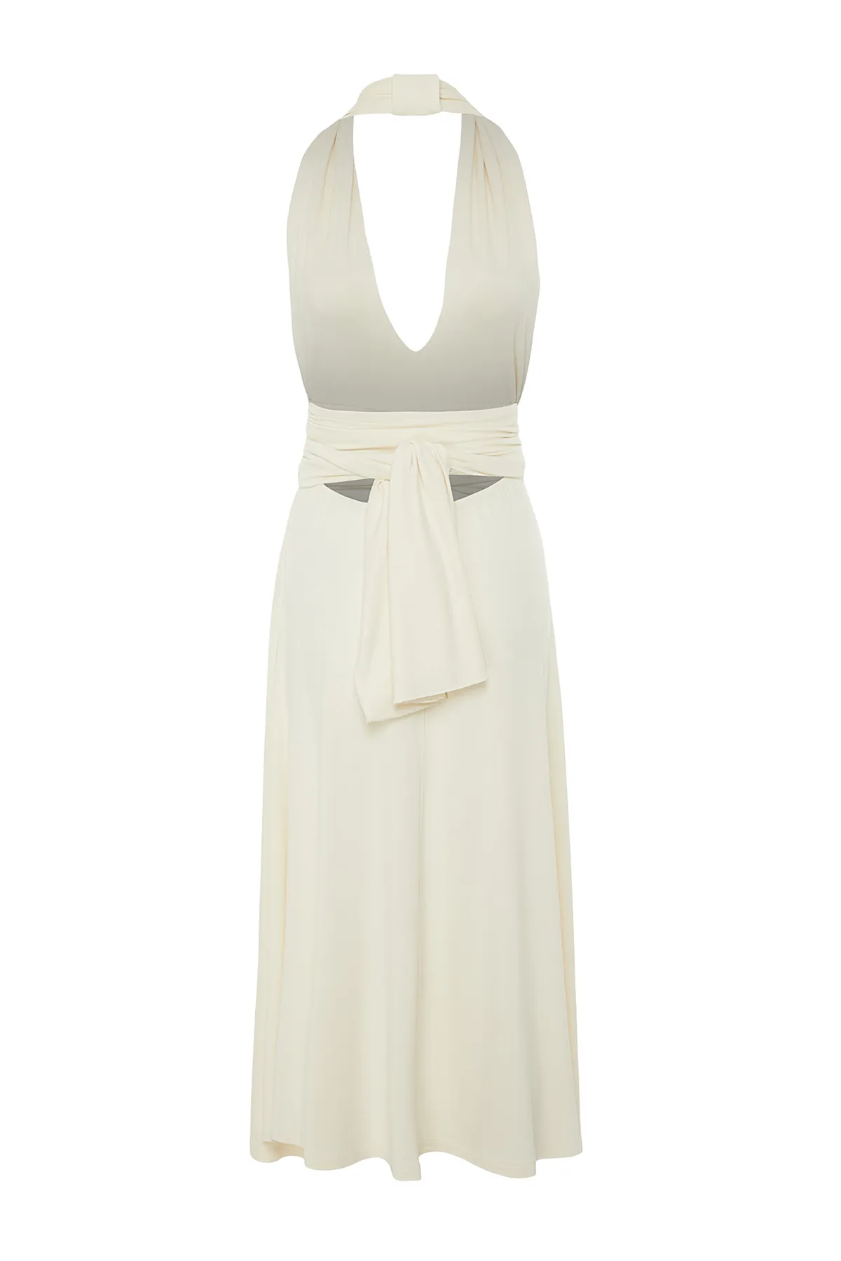 Trendyol Collection  Ecrufarbenes, gestricktes, geschnürtes Strandkleid für die Brautmode mit Gürtel TBESS21EL2992