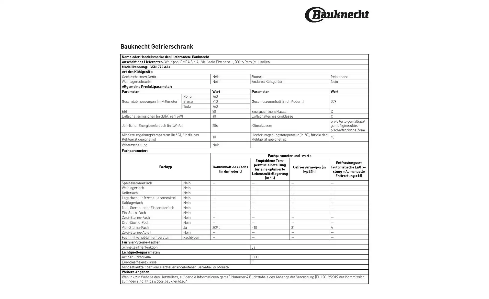 Bauknecht Standgefrierschrank GKN 272 A3