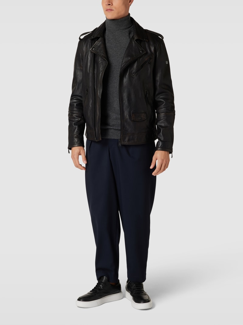 Lederjacke mit Label-Details Modell 'Alexis' in dunkelbraun