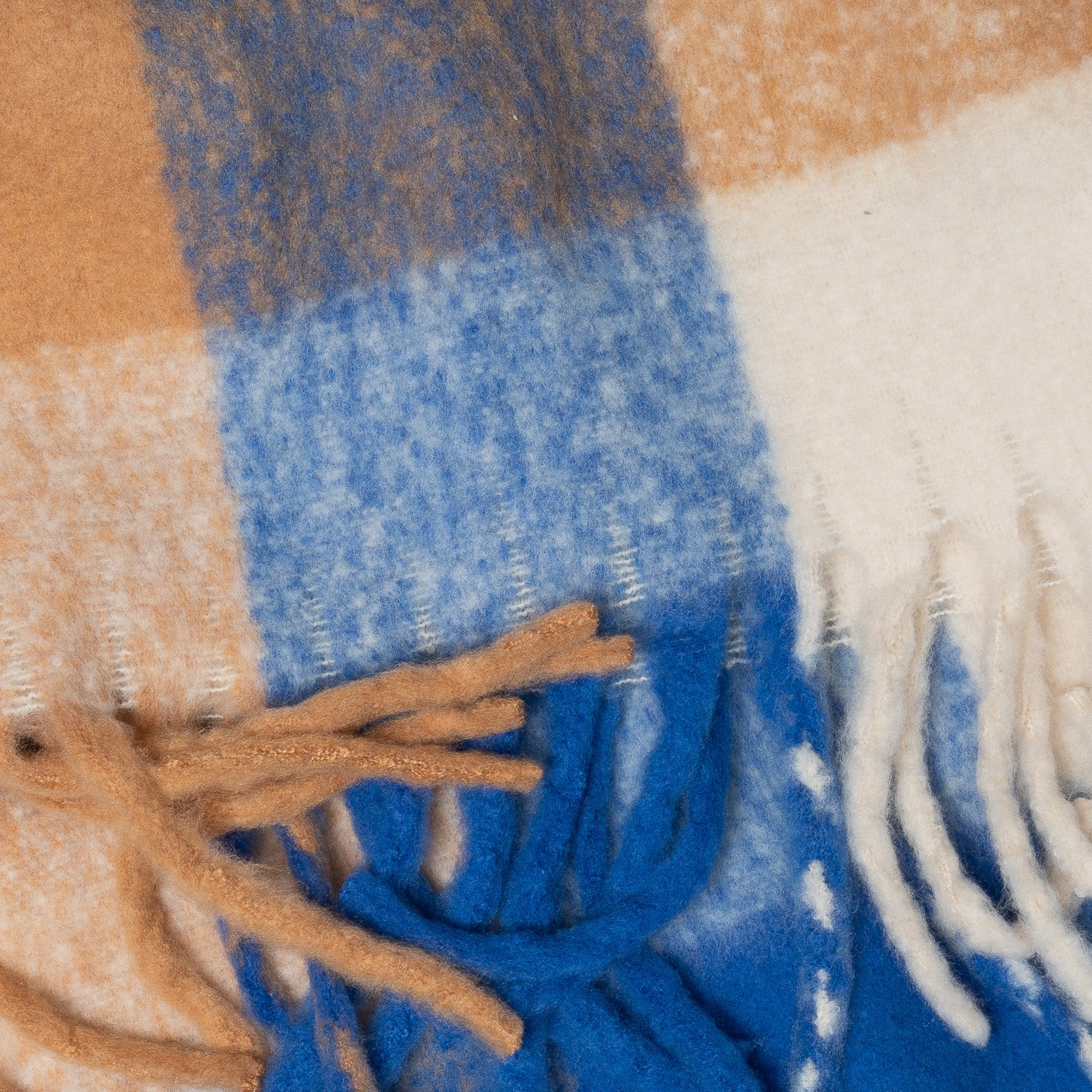 Echarpe TEXTO bleu, camel et écru