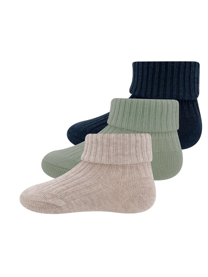 ewers 3er-Set Socken Rippe/Umschlag in marine-schilf-beige günstig kaufen