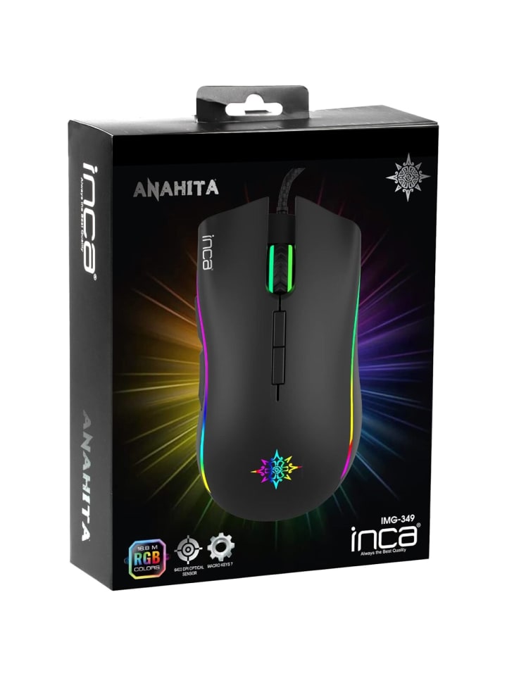 Inca INCA 6400 Dpi IMG-349 ANAHITA RGB 7 Tasten Professionelle Gaming Maus in schwarz günstig kaufen onesize