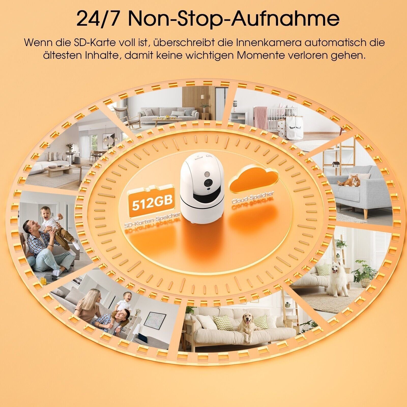 ieGeek 1080P HD WLAN Innen Überwachungskamera mit PTZ 350°/100° & Nachtsicht Überwachungskamera (Innenbereich,Drinnen,Innen, Cloud-Speicher, unterstützt TF-Karte maximal 512G(nicht enthalten), PIR Bewegungserkennung,Personenerkennung,Zwei-Wege-Audio