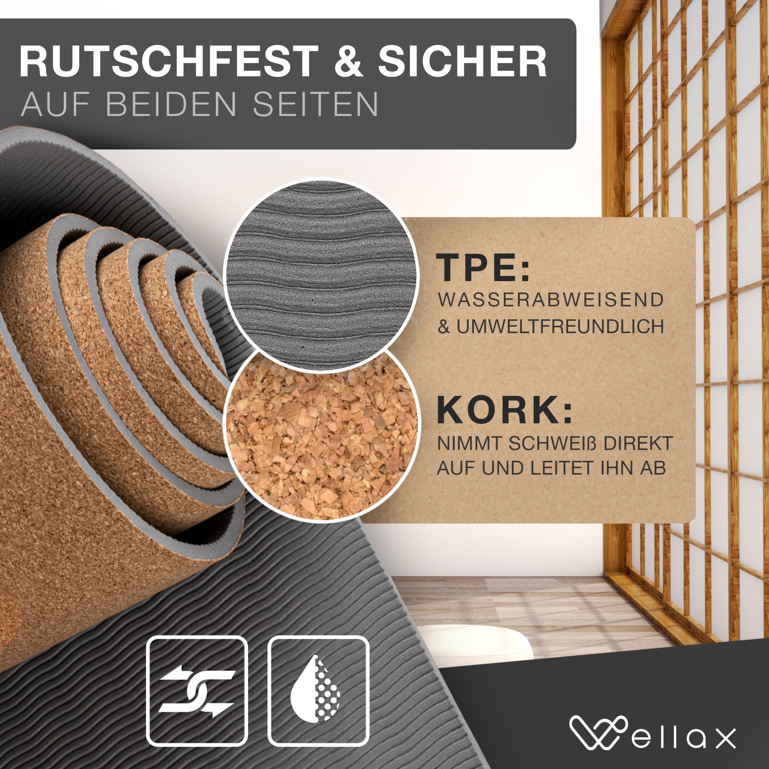 Wellax Yogamatte Wellax Yogamatte Kork - 100% natürliche Yogamatte