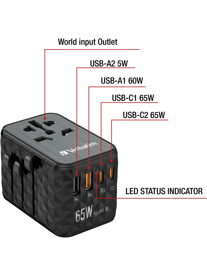 COFI 1453 Universal Travel Ladeadapter GaN III mit 2x USB-C und AC Steckdose in Schwarz günstig kaufen onesize