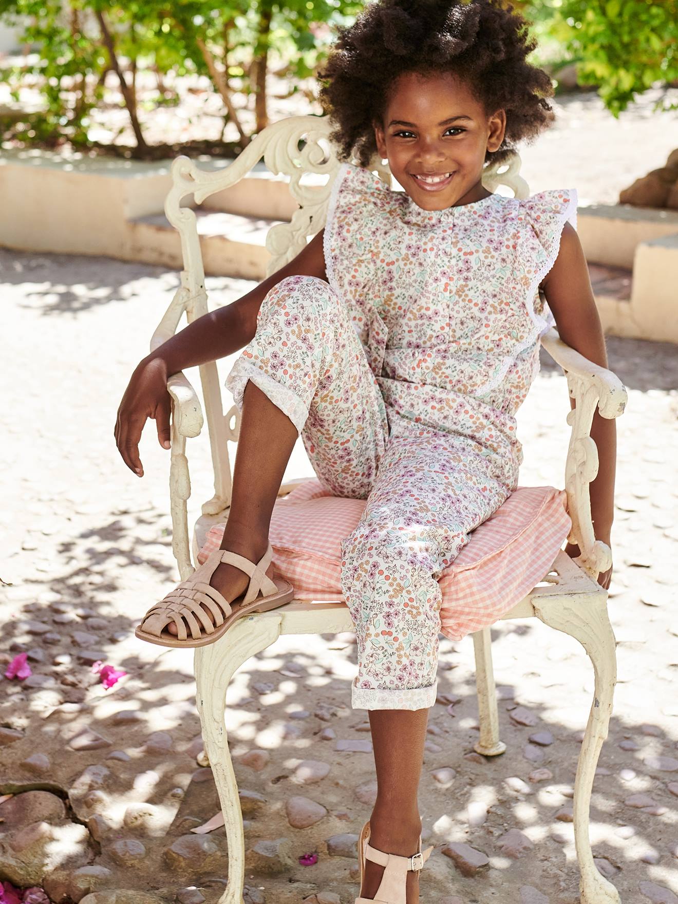 Vertbaudet Mädchen Jumpsuit mit Volants Oeko-Tex - wollweiß