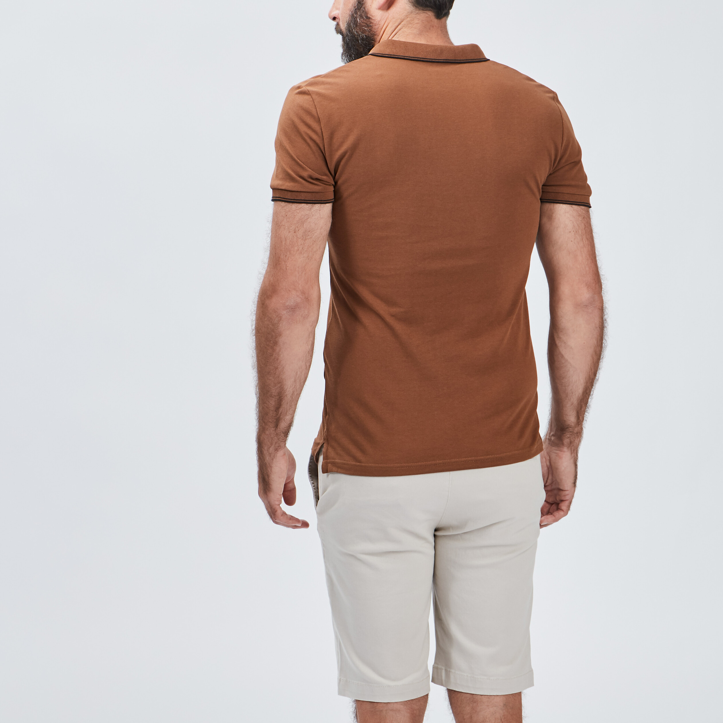 Polo manches courtes bords contrastés camel homme | La Halle