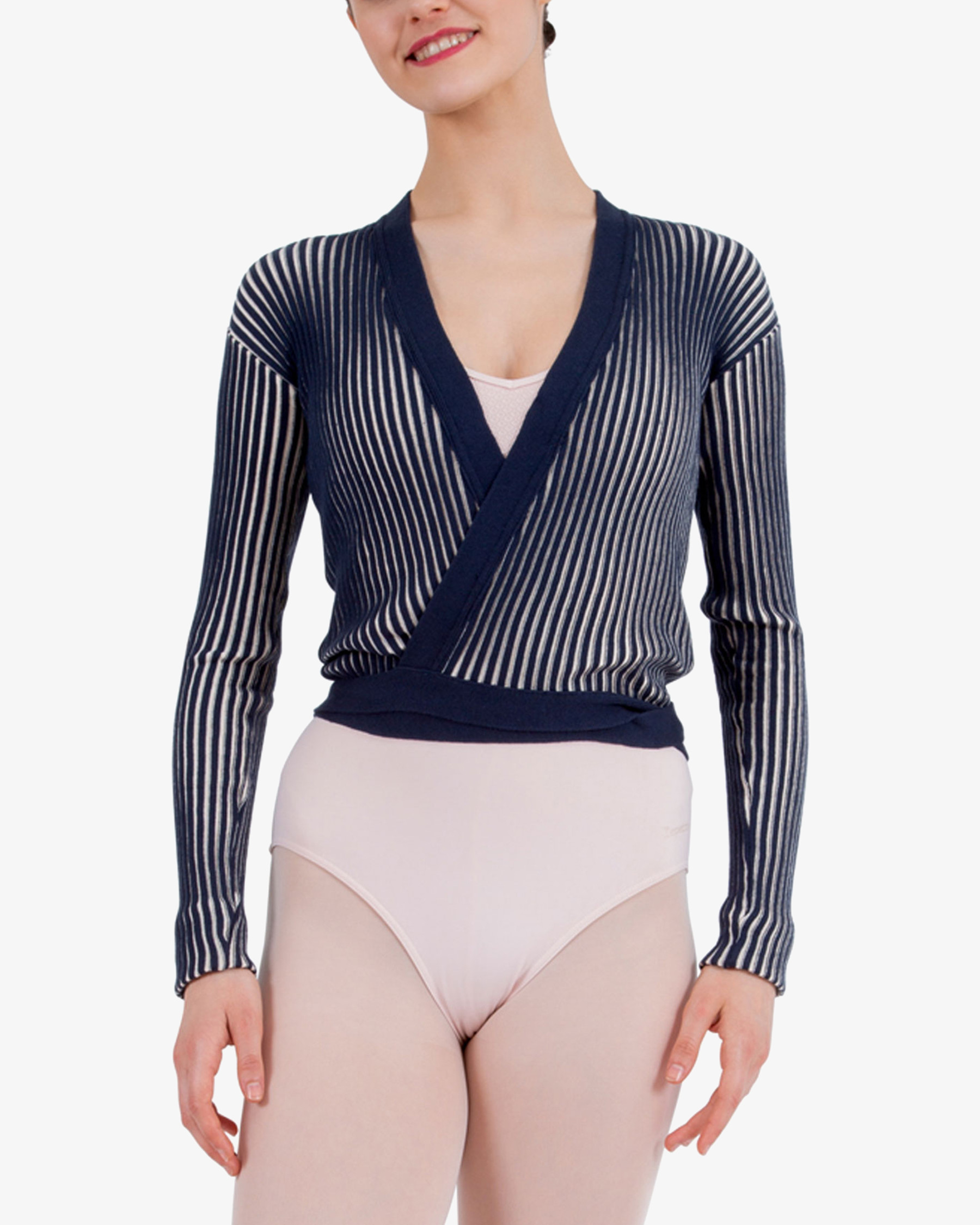 Bicolor rib-knit wrap-over