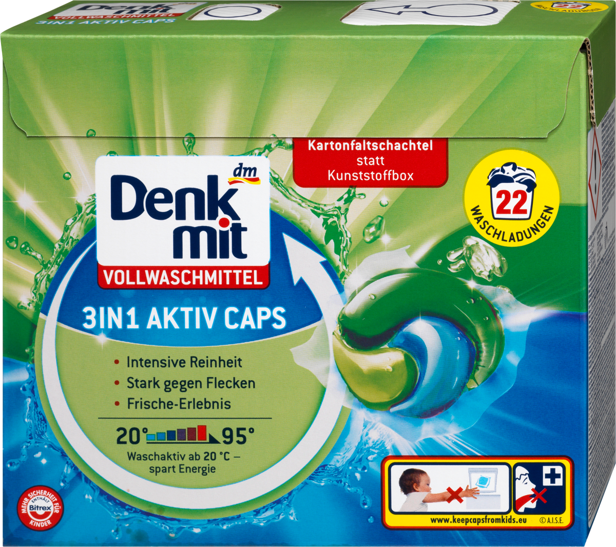 Vollwaschmittel 3in1 Aktiv Caps, 22 Wl