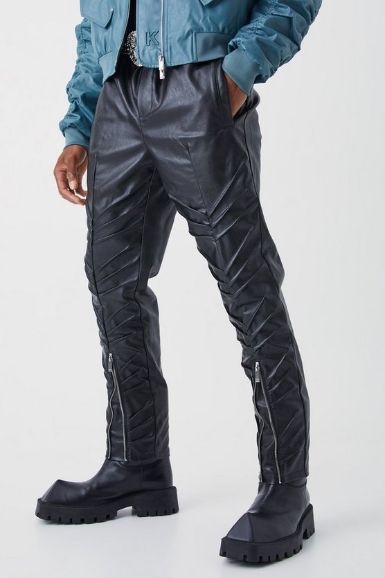 Slim-Fit PU-Hose mit Reißverschluss