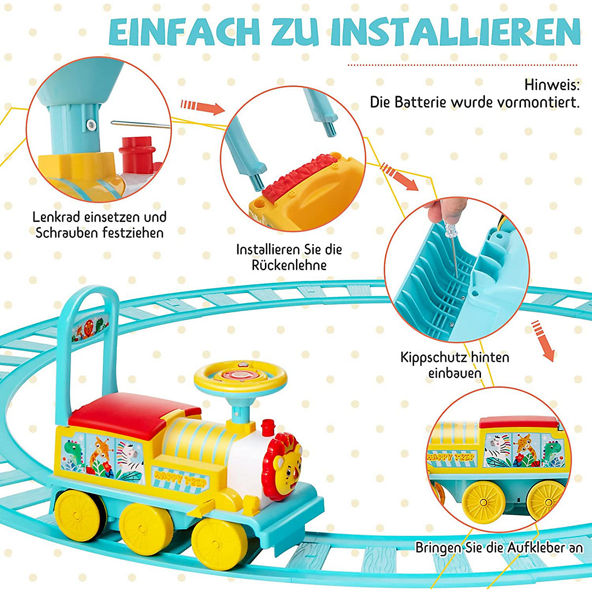 6V Elektroauto Zug mit Schienen mit Musik & Lichter