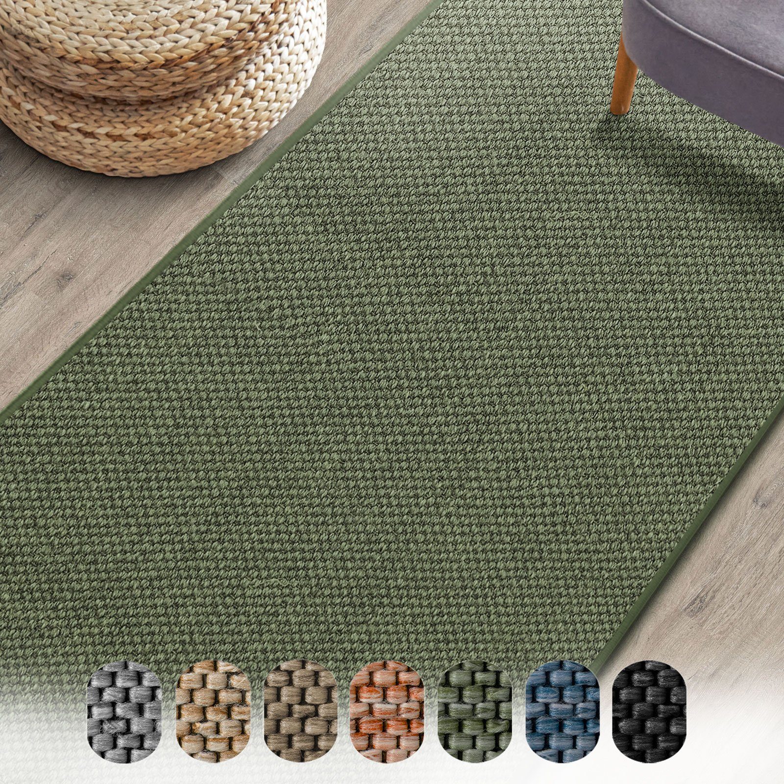 Teppich Haifa Läufer in vielen Farben & Größen, Wohnteppich, Teppichläufer, Karat, Höhe: 3.5 mm, in Sisaloptik