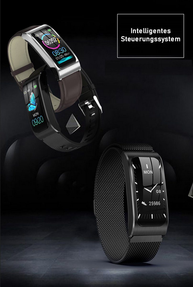TPFNet SW36 mit Milanaise Armband - individuelles Display Smartwatch (Android), Armbanduhr mit Musiksteuerung, Herzfrequenz, Schrittzähler, Kalorien, Sportmodus etc. - Fitness-Tracker Rosegold