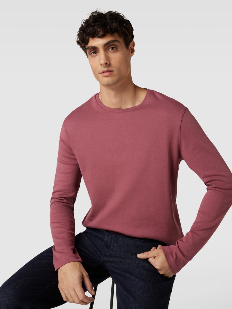 Longsleeve mit geripptem Rundhalsausschnitt in metallic rosa