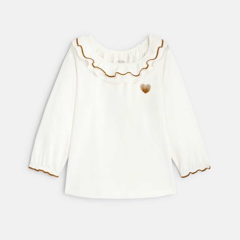 T-shirt col volanté blanc bébé fille