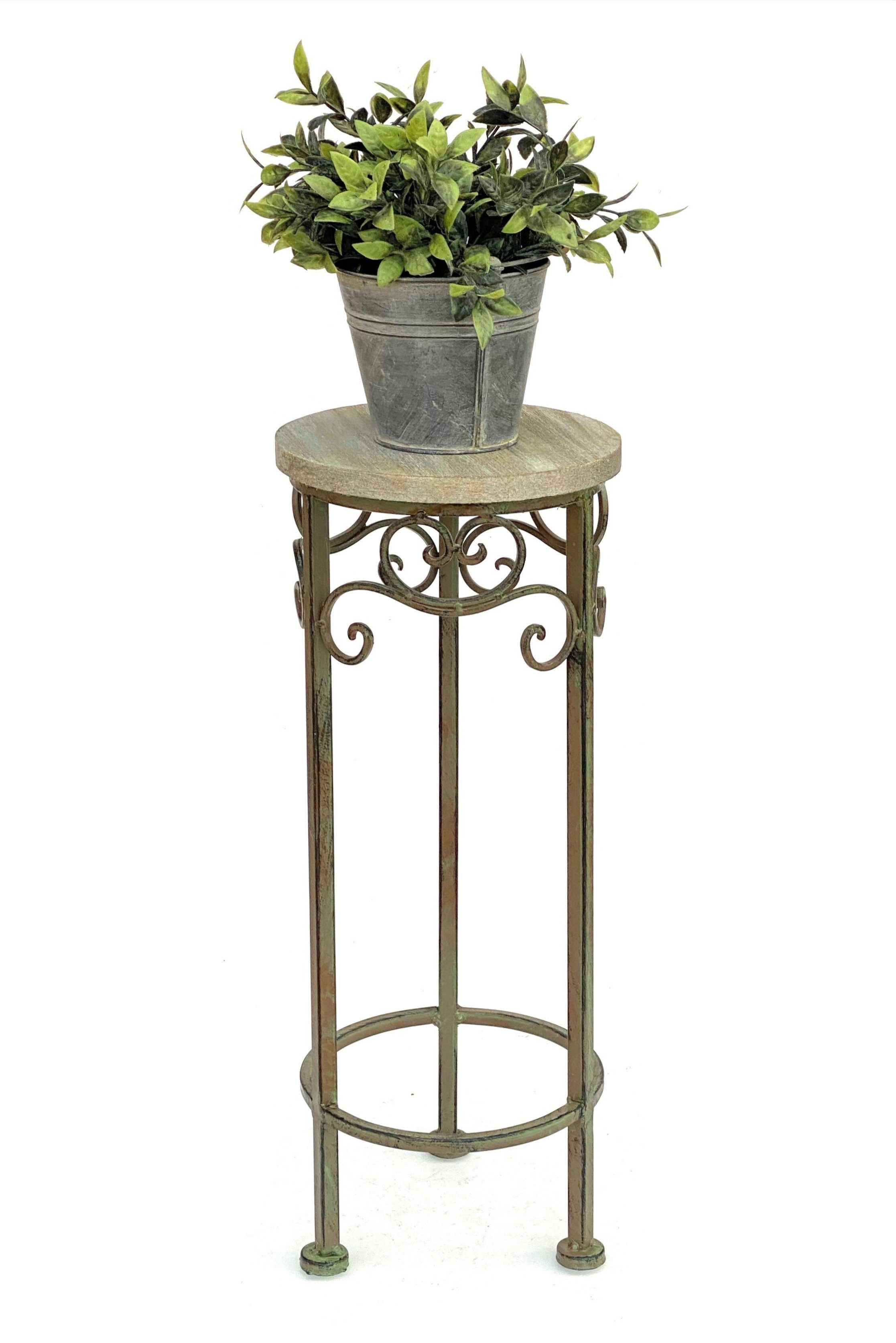 DanDiBo Blumenhocker Blumenhocker Metall Rund Blumenständer 11135 Beistelltisch Pflanzenständer Holzablage Blumensäule