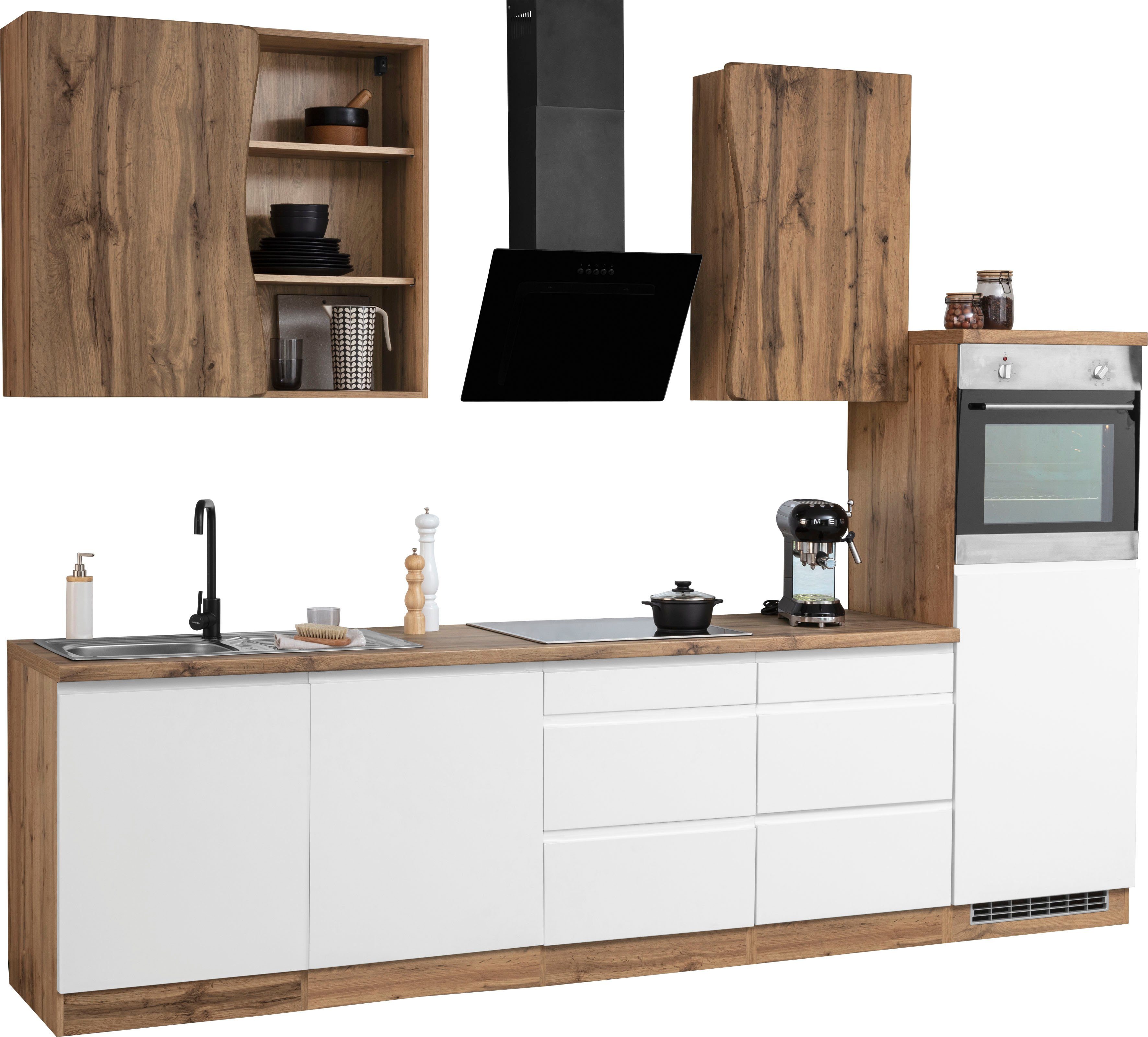 HELD MÖBEL Küche Bruneck, 300 cm breit, Ceran-oder Induktionskochfeld, hochwertige MDF-Fronten