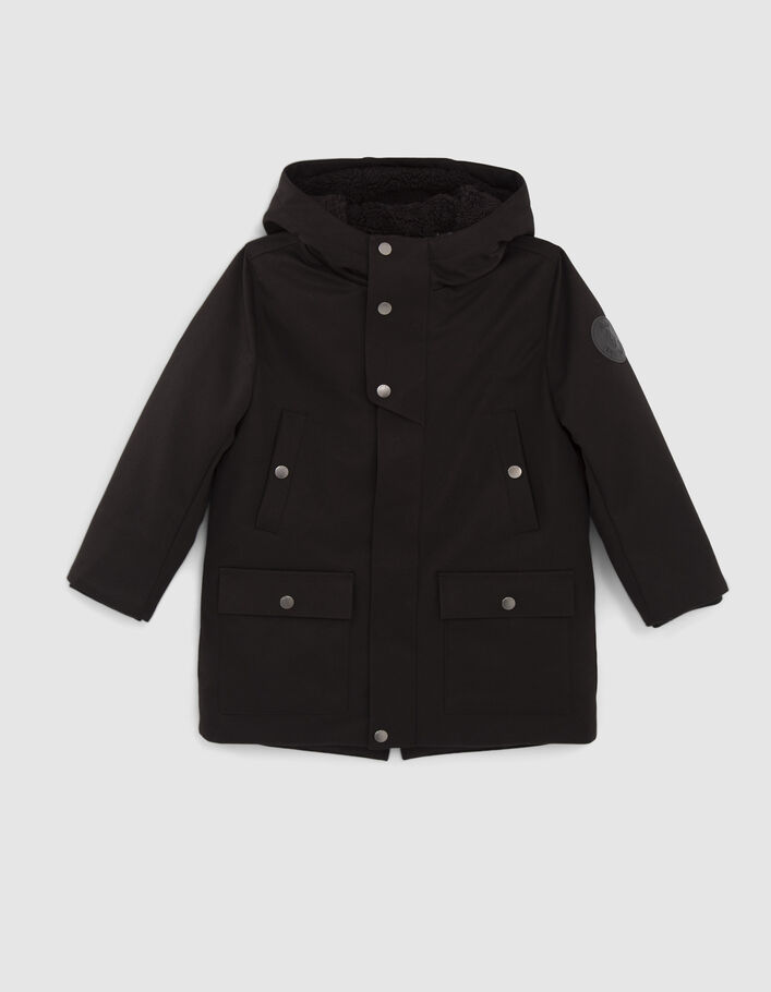 Parka noire à capuche doublure matelassée garçon