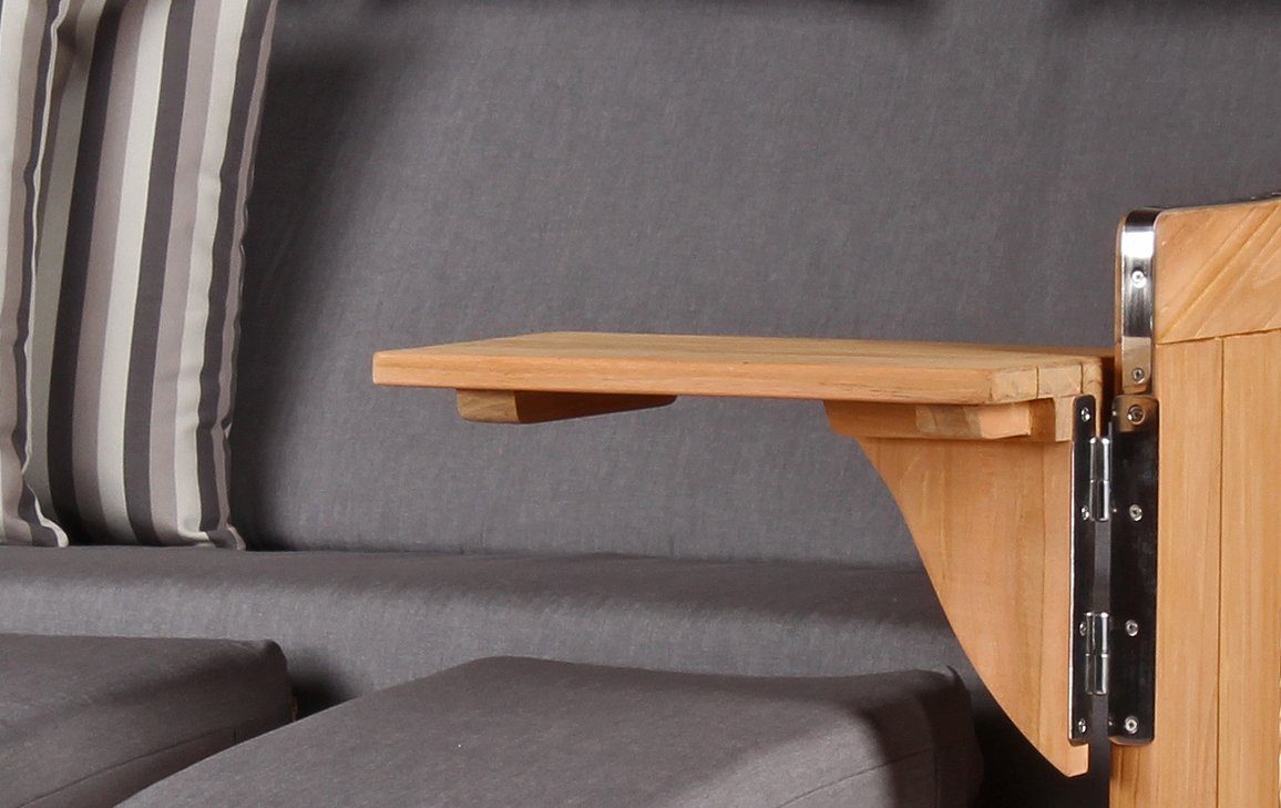 bene living Strandkorb Königssee 3-Sitzer Teak - PE shell - Modell 544, BxTxH: 170x95x170 cm, Volllieger ca. 175 Grad, Ostsee-Strandkorb, inkl. Liftersystem und Bullaugen