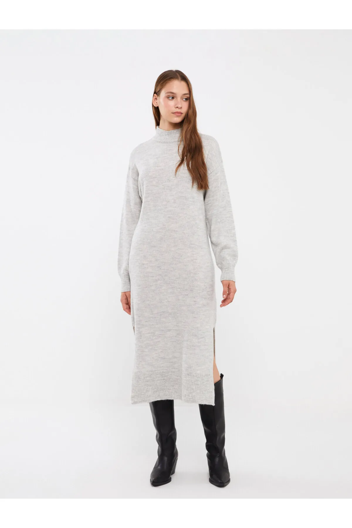 LC Waikiki  Gerades, langärmliges Damen-Strickkleid mit halbem Rollkragen