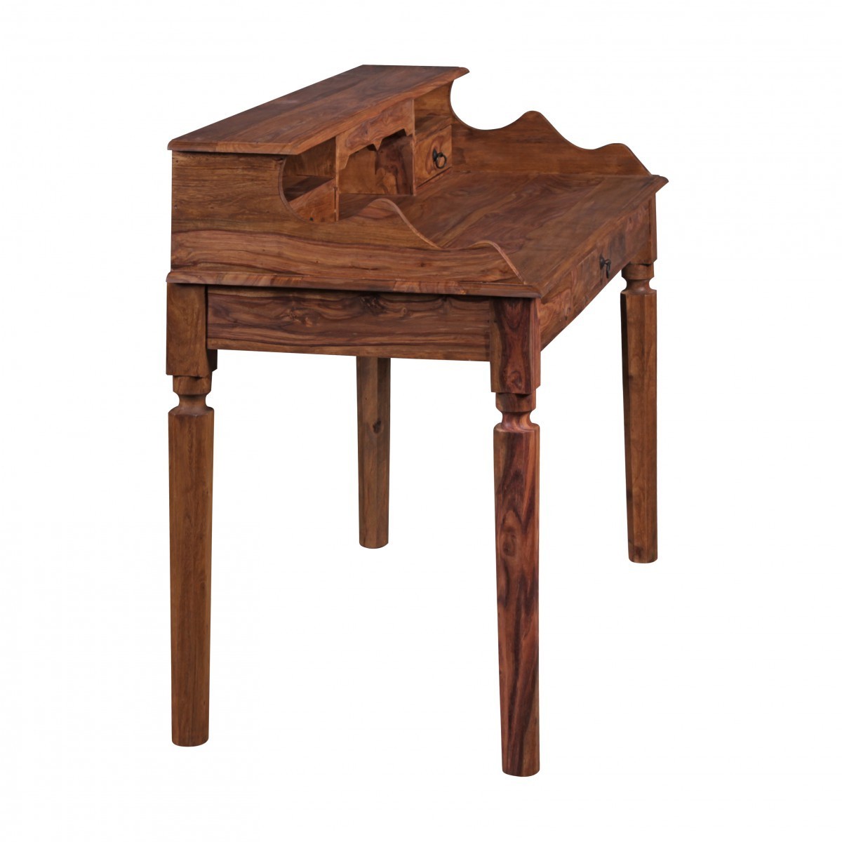 Wohnling Schreibtisch Massivholz Sheesham | Sekretär 115 x 100 x 60 cm mit 3 Schubladen | Konsolentisch im Landhaus-Stil