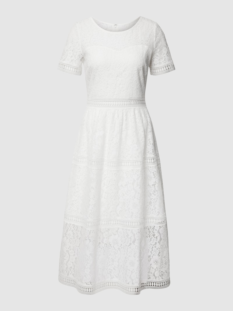 Cocktailkleid aus floralen Stickereien in offwhite