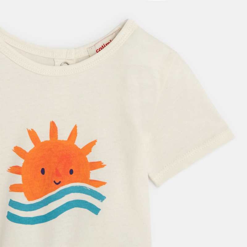 T-shirt bébé garçon blanc à motif soleil en coton recyclé Catimini