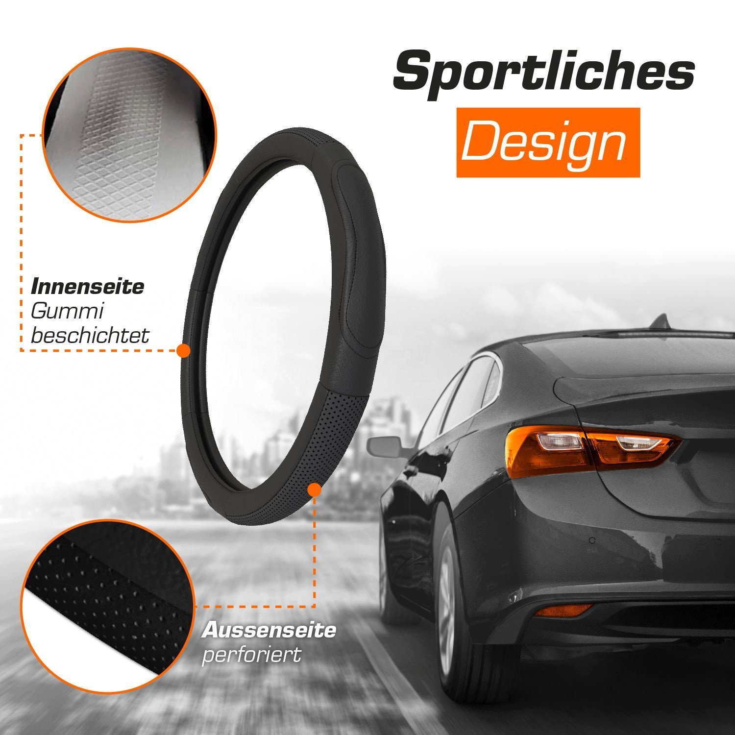 Upgrade4cars Lenkradbezug Kunstleder, Ø 37,00 - 39,00 cm, Stilvolles Design mit Perforierten Details für mehr Grip