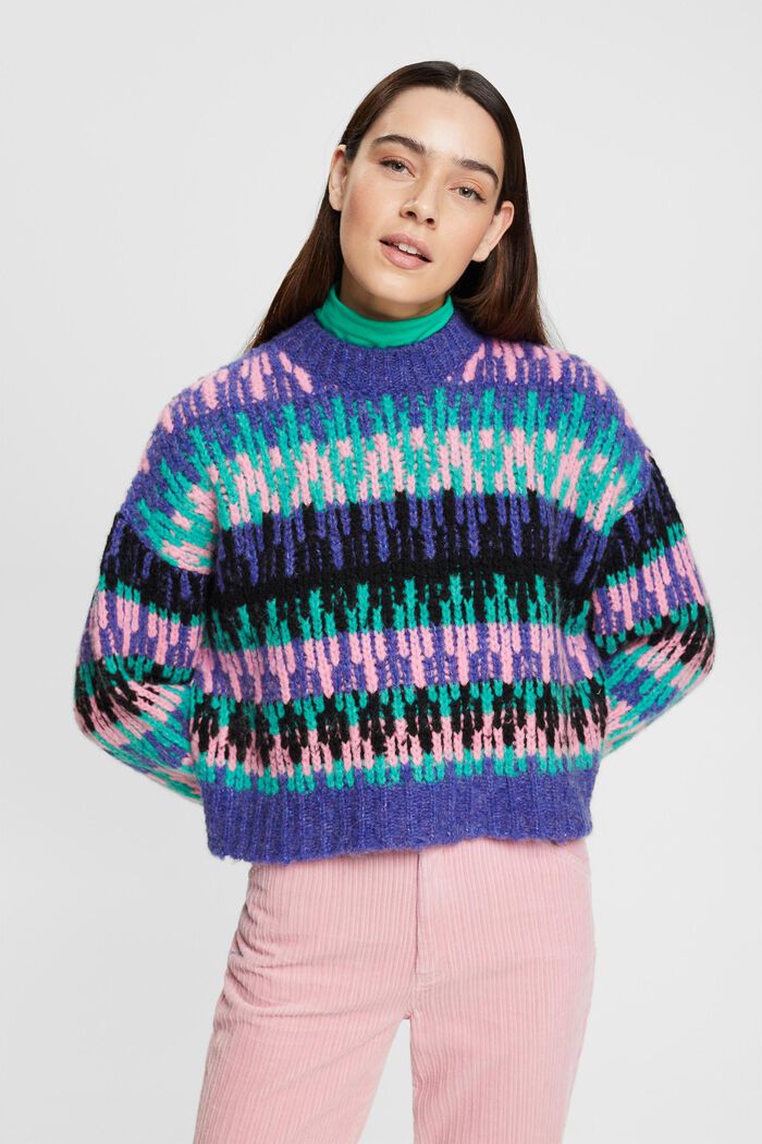Mehrfarbiger Grobstrickpullover aus Wollmix