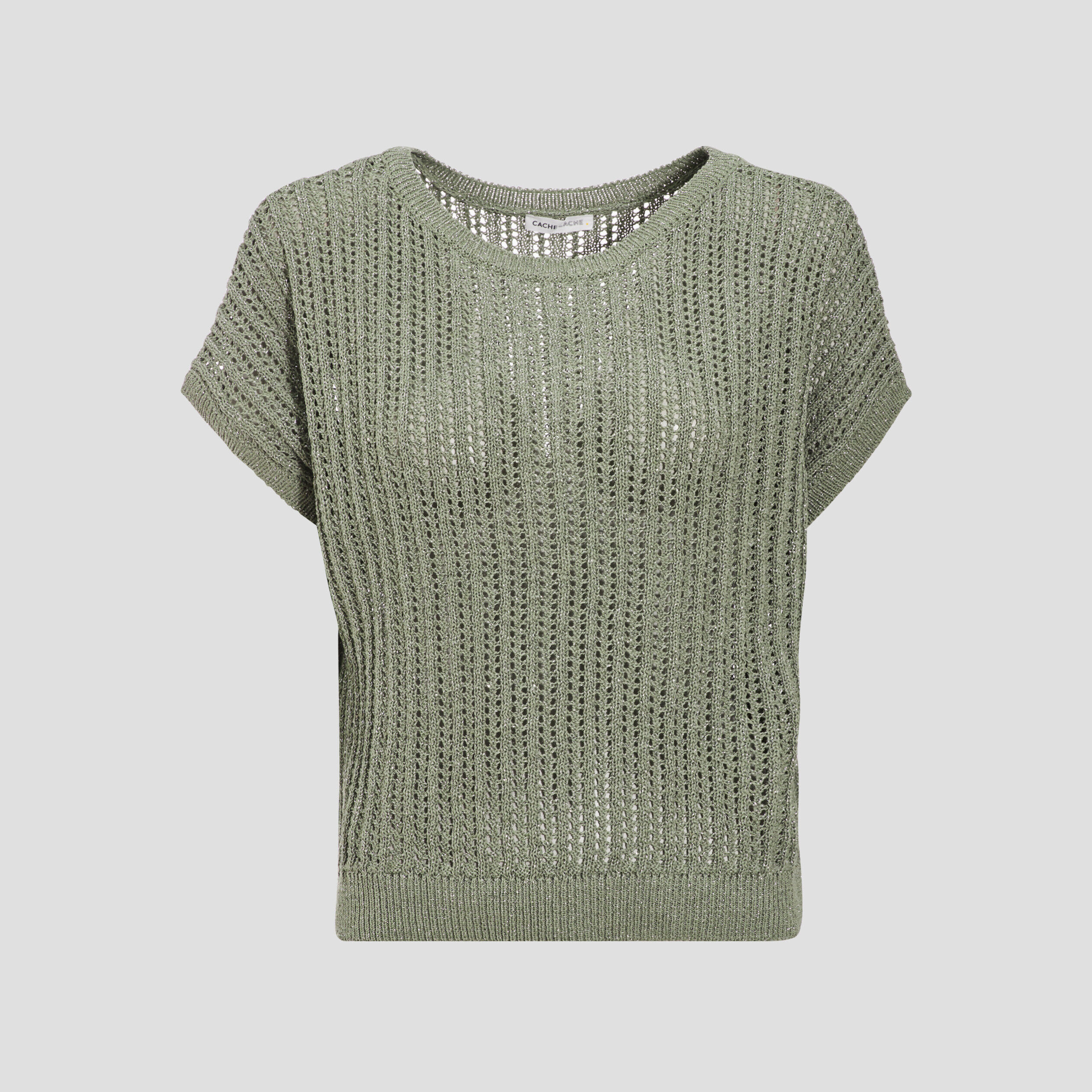 Pull ajouré manches courtes vert kaki femme | Cache Cache
