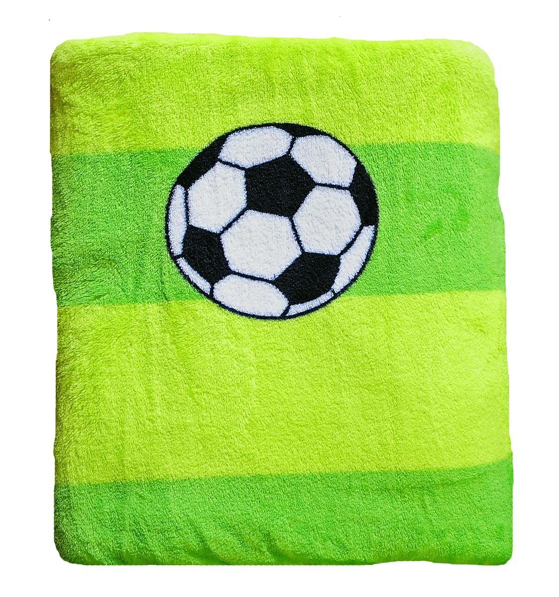 Kinderdecke Fußball Coral Fleecedecke 150x200cm Kuscheldecke Kinder Decke Fleece, JACK, Fußballfeld Grün gestreift