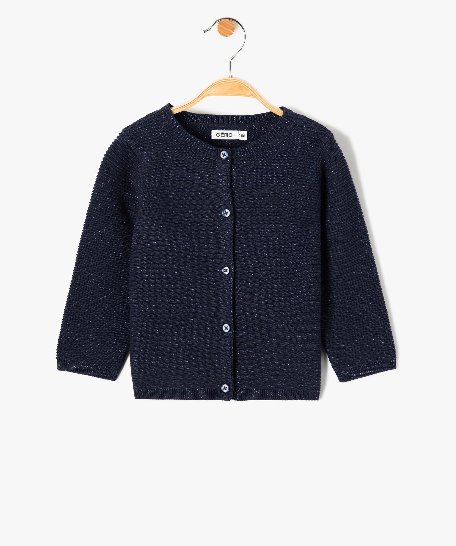 Gilet bébé fille à col rond en maille pailletée marine | GEMO