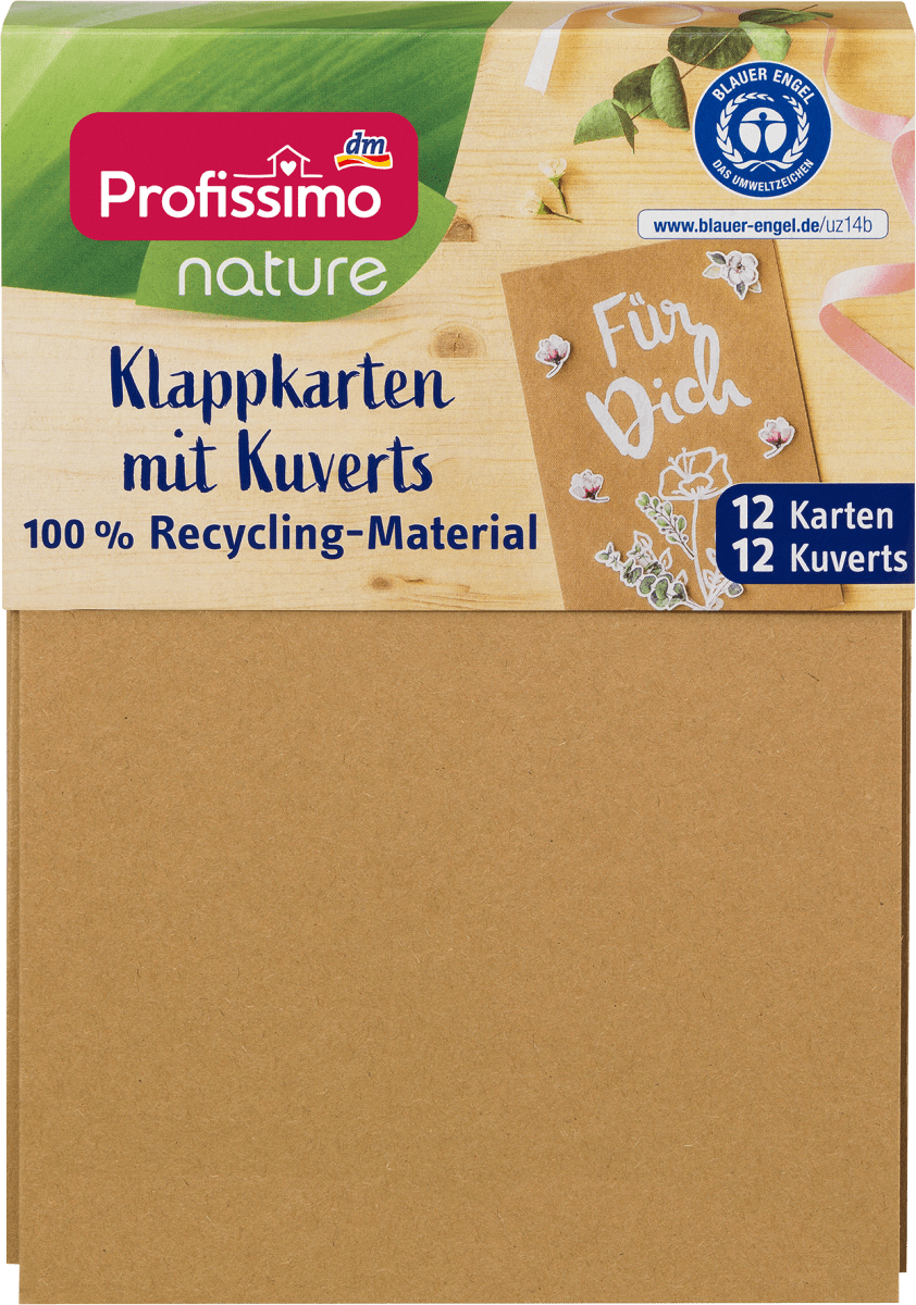 nature Klappkarten-Set mit Kuverts aus Recycling-Material, 12 St