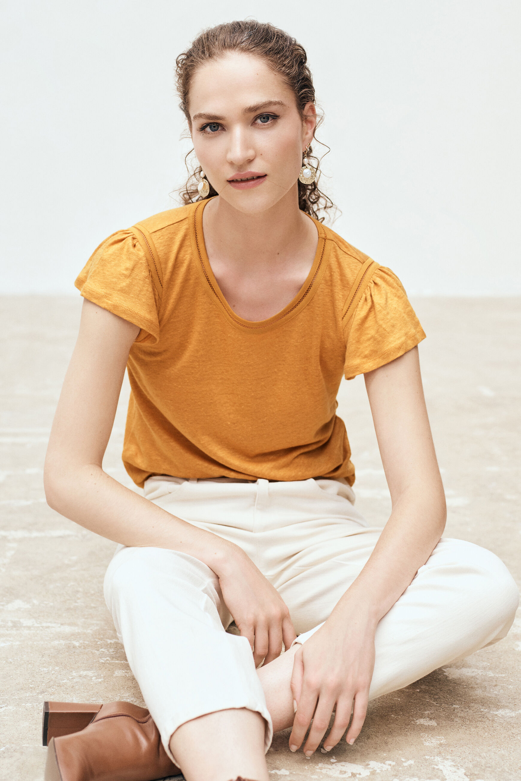 t-shirt davy 100% lin jaune fonce femme