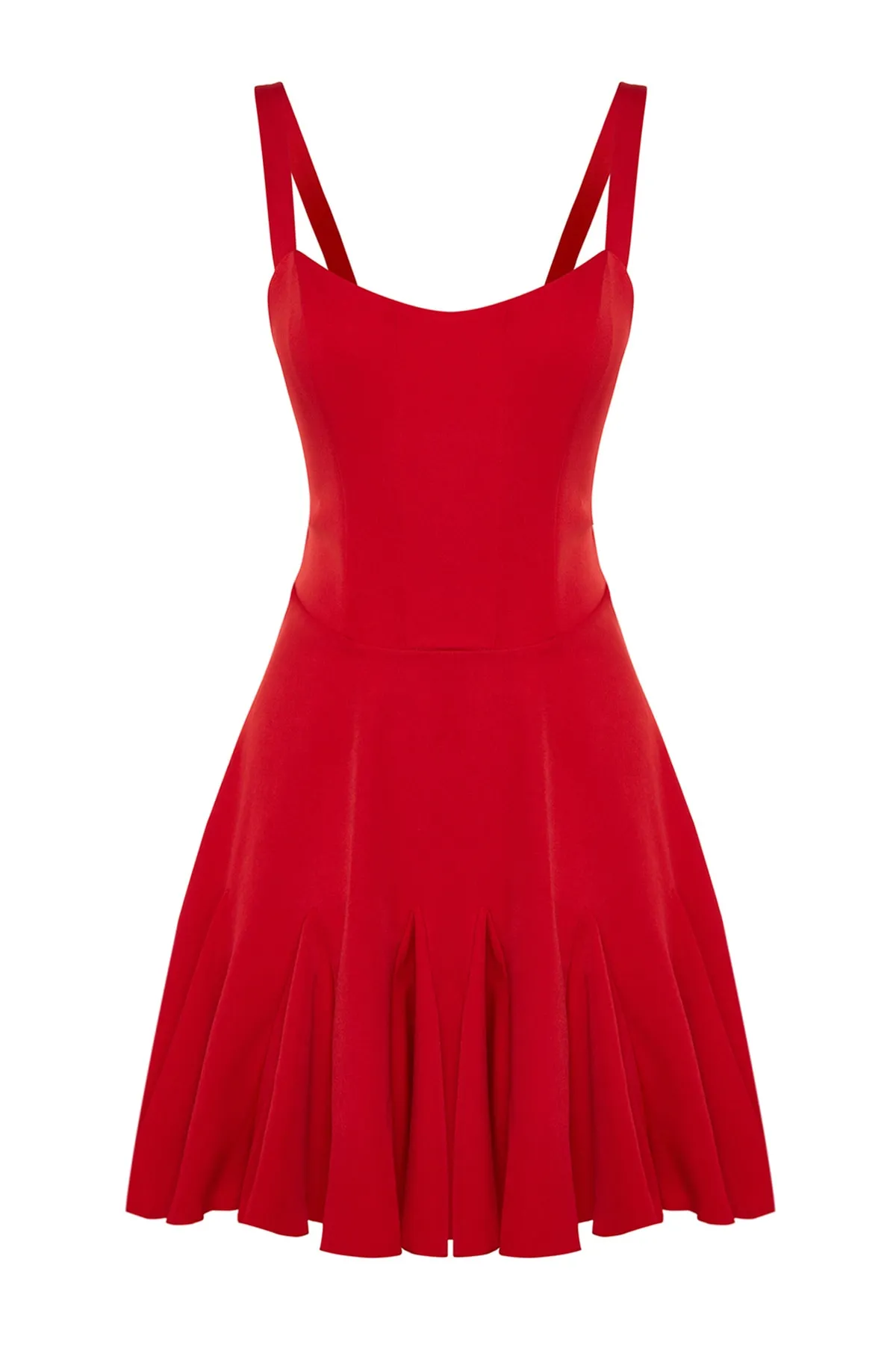 Trendyol Collection  Rotes, gefüttertes, gewebtes Korsett mit detailliertem, elegantem Abendkleid TPRSS23EL00251