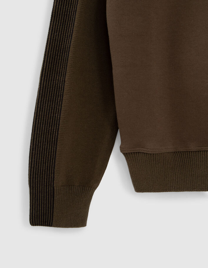 Pull kaki bi-matière avec visuel embossé garçon
