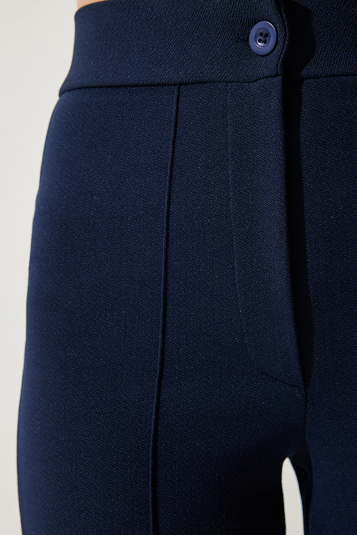 Happiness İstanbul  Marineblaue, bequeme Strickhose aus Lycra mit hoher Taille für Damen RV00090