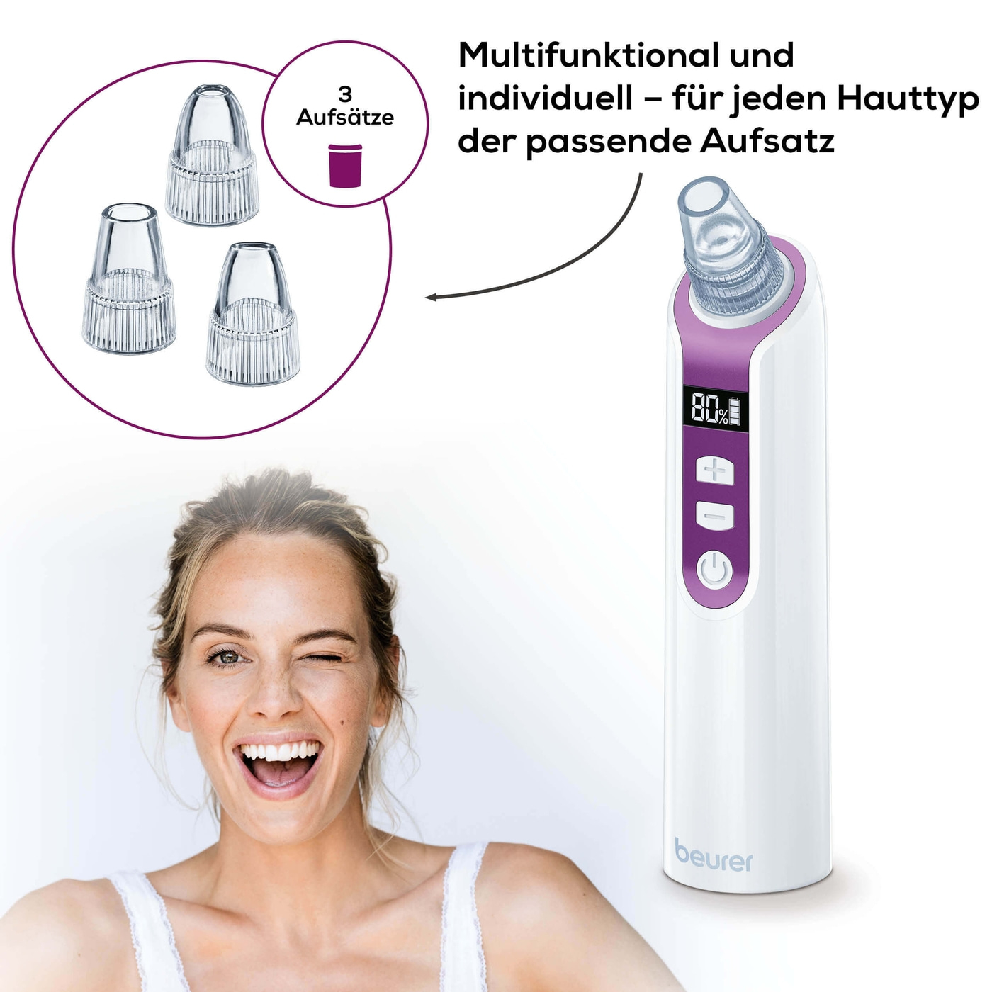 Beurer Porenreiniger FC 41-Mitesserentferner und porentiefe Reinigung dank Vakuumtechnologie