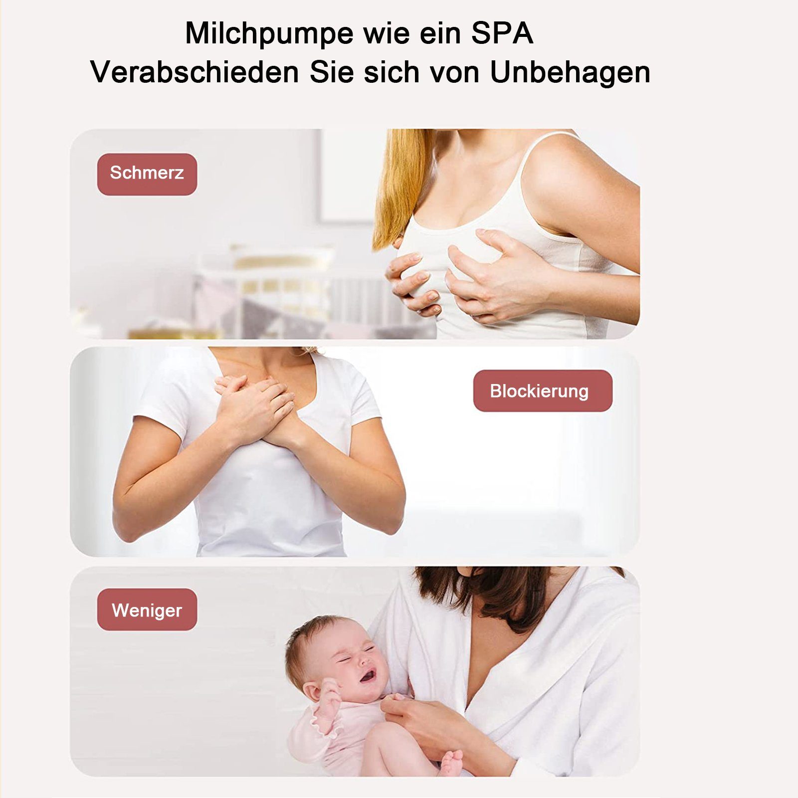Aoucheni Elektrische Milchpumpe Tragbare Milchpumpe, elektrische Milchpumpe freihändig, set, Milchpumpe Elektrisch S12*1, 180 ml Babyflasche