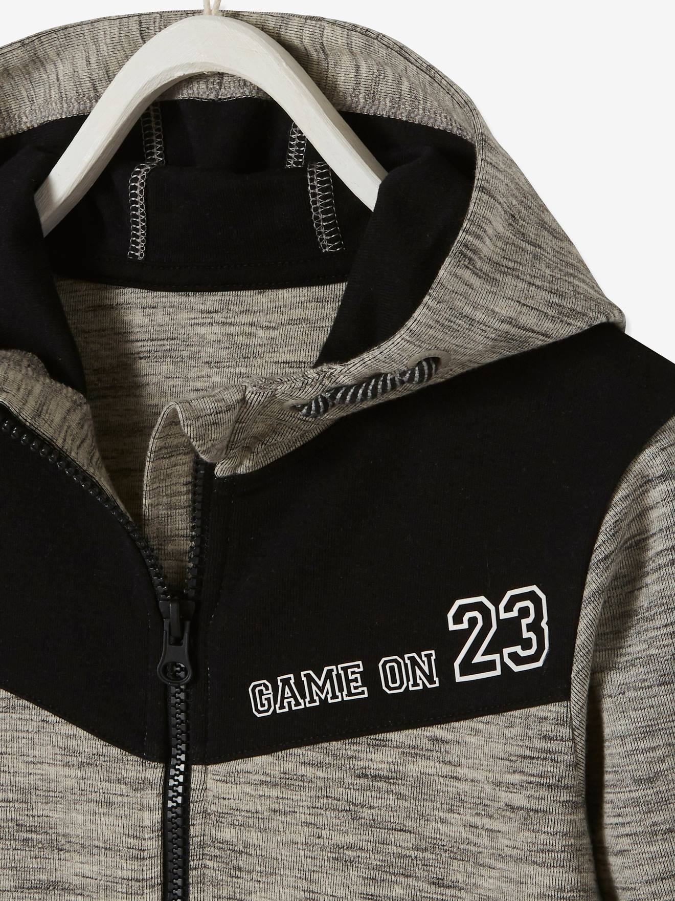 Sweat zippé sport garçon matière technique inscriptions graphiques bleu