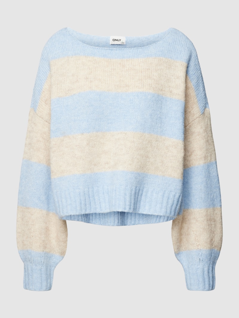 Strickpullover mit Blockstreifen Modell 'AYA' in hellblau