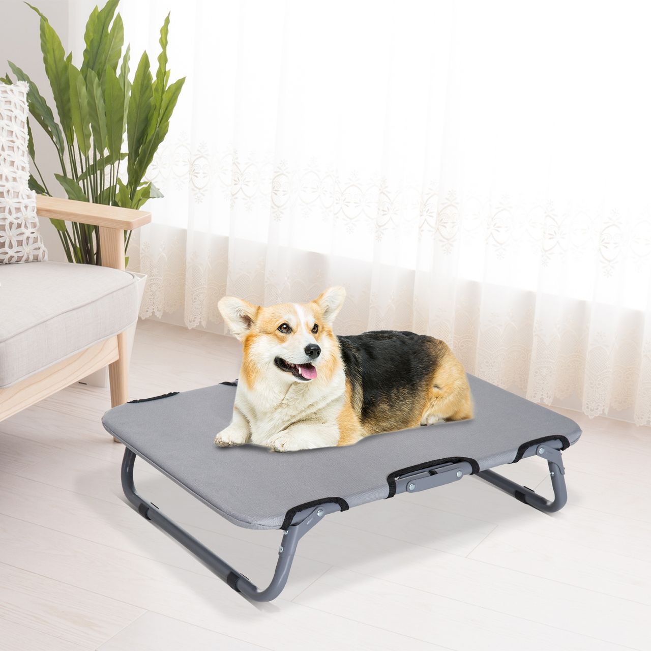 PawHut Hundeliege Outdoor Hundebett Katzenbett Schlafplatz faltbar grau