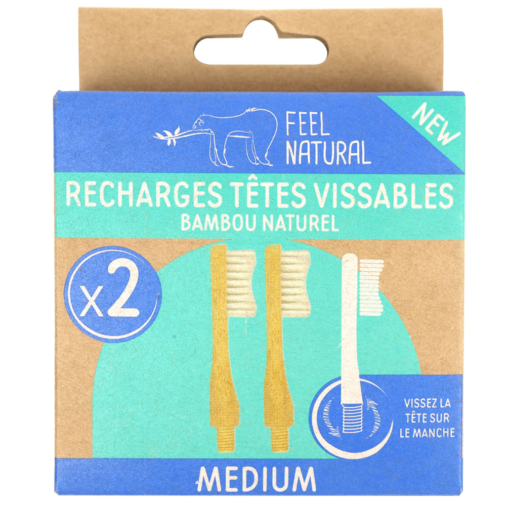 feel natural Lot de 2 recharges brosse à dents vissab le en bambou Feel Natural - Medium BROSSE A DENTS