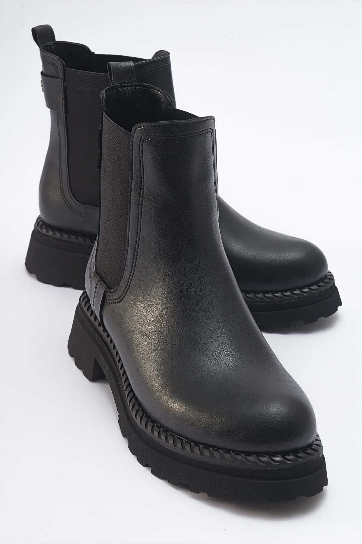 LuviShoes  MARLY Damen-Chelsea-Stiefel aus schwarzem, elastischem Leder