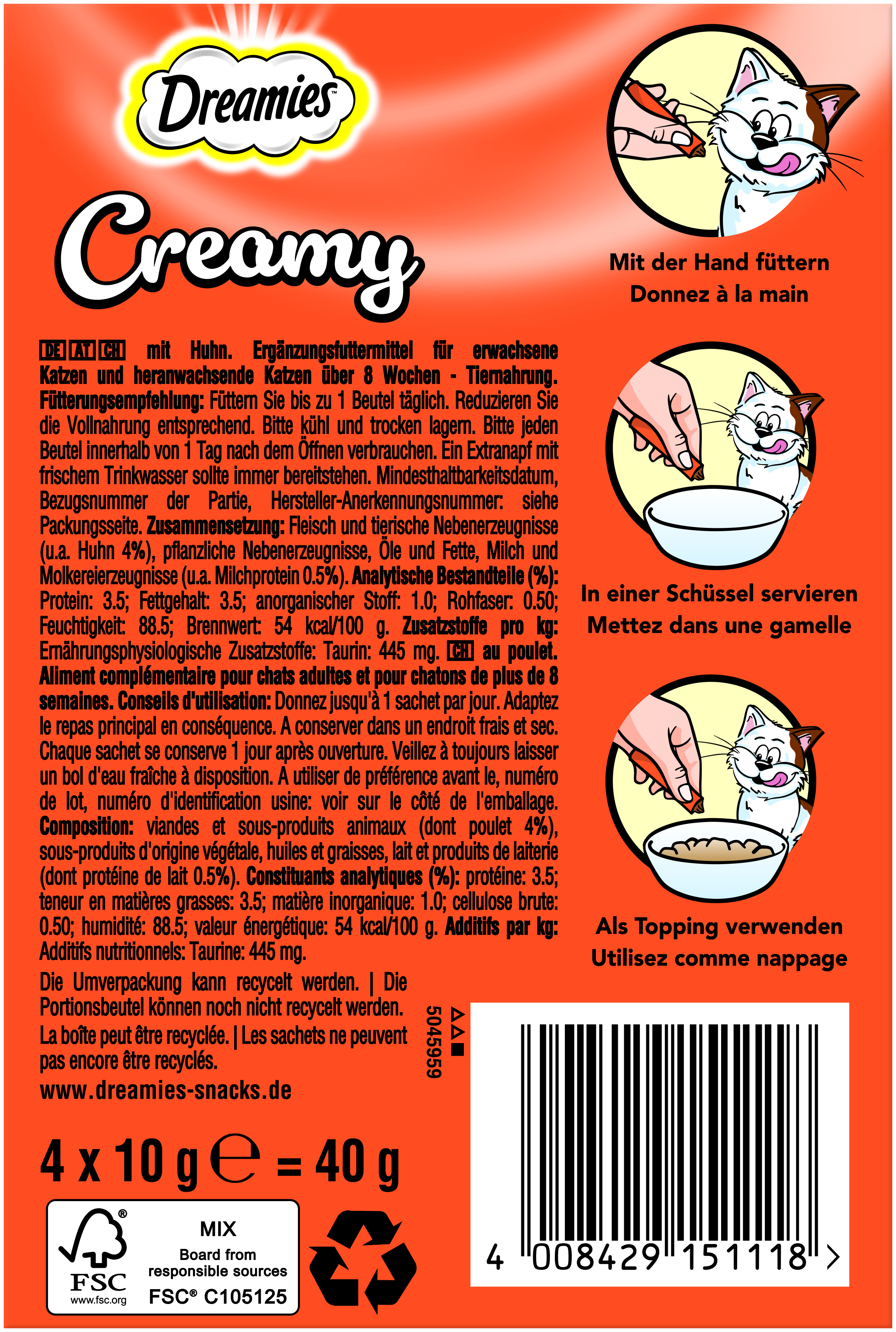 Dreamies Snacks Dreamies Creamy Snack 4x10g Huhn
